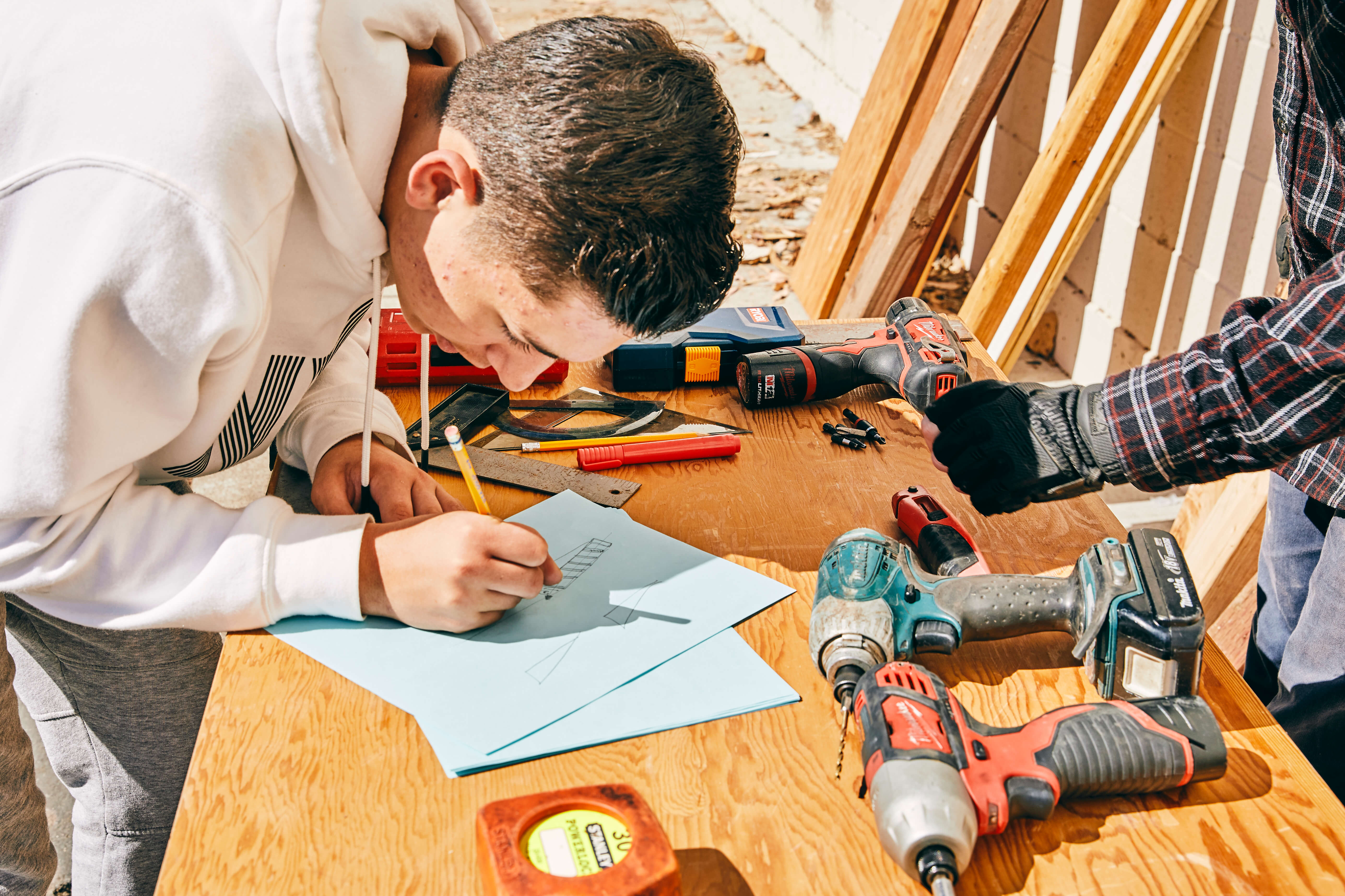 two students doing arts and crafts